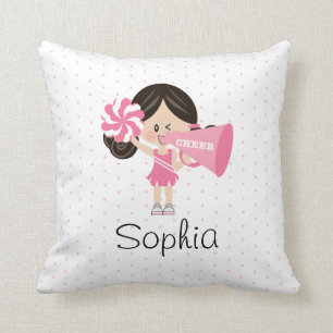 Dark Hair Light Skin Pink Cheerleading Cheer Cushion