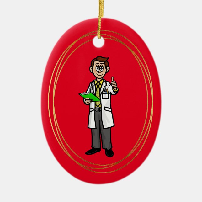 Dark Hair Male Doctor Personalise Ornament (Front)