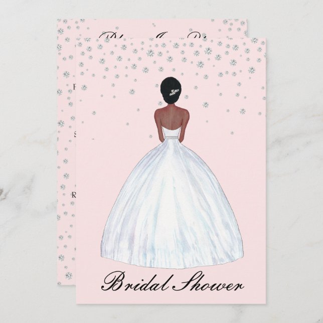 Dark Hair Skin Bride Illustration Bridal Shower Invitation (Front/Back)