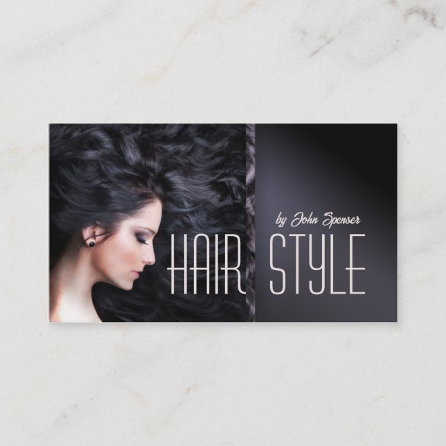 Dark Hair Woman Haircut Stylist Card (Front)