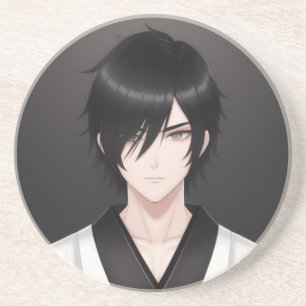 Dark-Haired Anime Boy in Traditional Attire Orname Coaster
