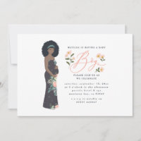 Dark haired black mum to be of a boy baby shower