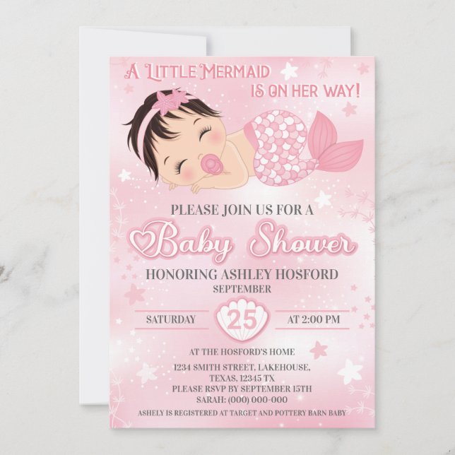 Dark Haired Girl Baby Shower Invitation (Front)