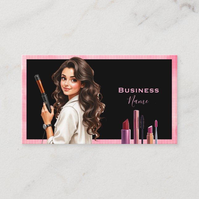 Dark Haired Makeup Cartoon Lady  Business Card (Front)