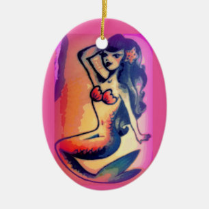 dark-haired mermaid beauty ceramic ornament