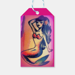 dark-haired mermaid beauty pink gift tags