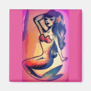 dark-haired mermaid beauty pink magnet