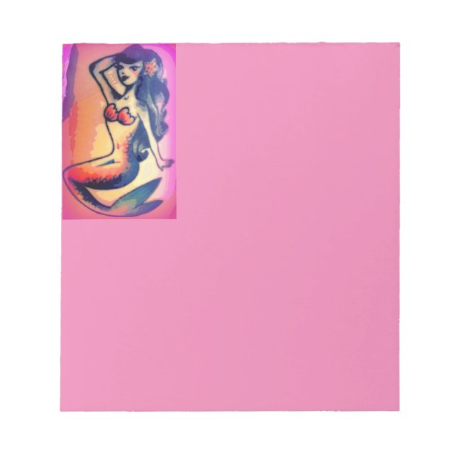 dark-haired mermaid beauty pink notepad (Front)