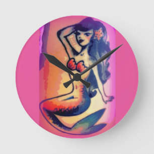dark-haired mermaid beauty round clock