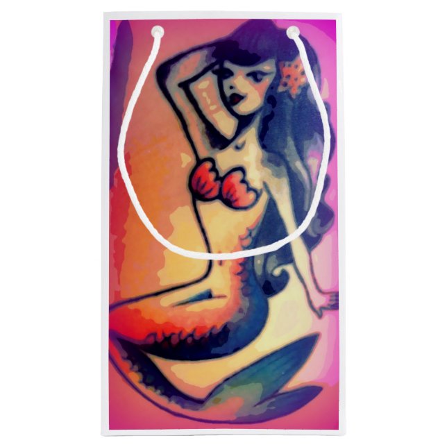 dark-haired mermaid beauty small gift bag (Back)