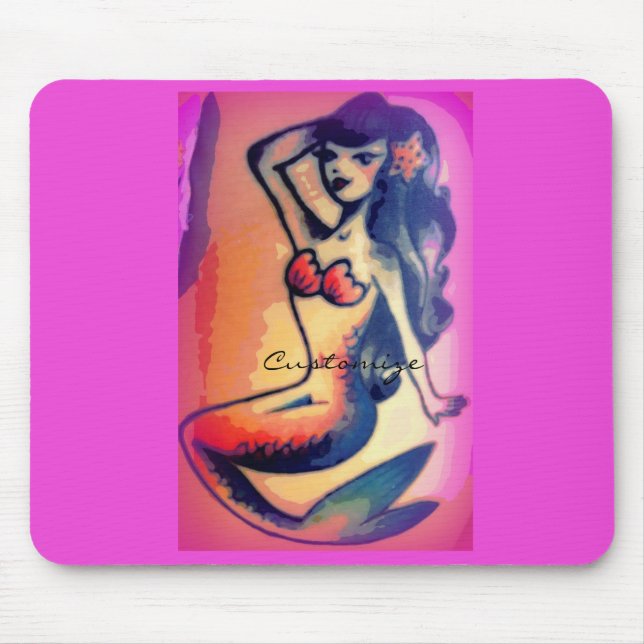 Dark-haired mermaid pink customised Thunder_Cove Mouse Pad (Front)