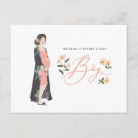 Dark haired mum to be of a boy baby shower invite