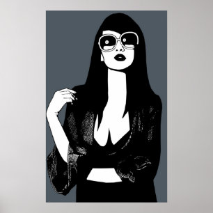Dark Haired Woman Wearing sunglasses Fashion art Poster