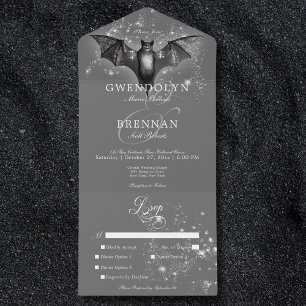 Dark Halloween Glam Bat & Diamonds Dinner All In One Invitation