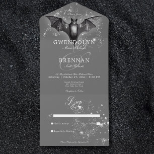 Dark Halloween Glam Bat & Diamonds No Dinner All In One Invitation