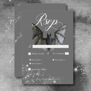 Dark Halloween Glam Bat & Diamonds Wedding Dinner RSVP Card