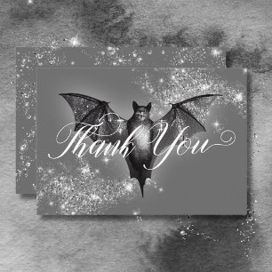 Dark Halloween Glam Bat & Diamonds Wedding Thank You Card