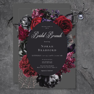 Dark Halloween Glam Floral Black Bridal Brunch Invitation