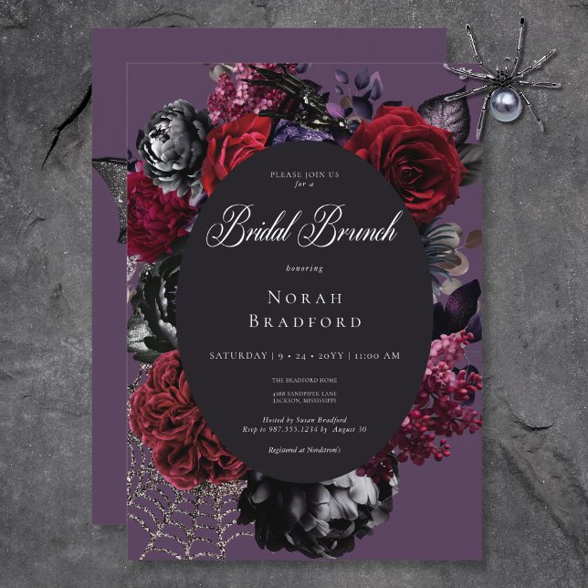 Dark Halloween Glam Floral Purple Bridal Brunch Invitation (Dark Halloween Glam Floral Purple Bridal Brunch Invitation)