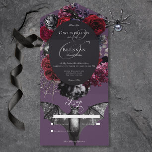 Dark Halloween Glam Floral Purple No Dinner All In One Invitation