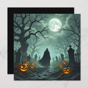Dark Halloween Night Spooky Graveyard Landscape  Card
