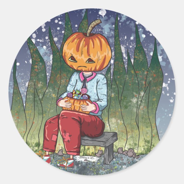 Dark Halloween Pumpkin Boy  Classic Round Sticker (Front)