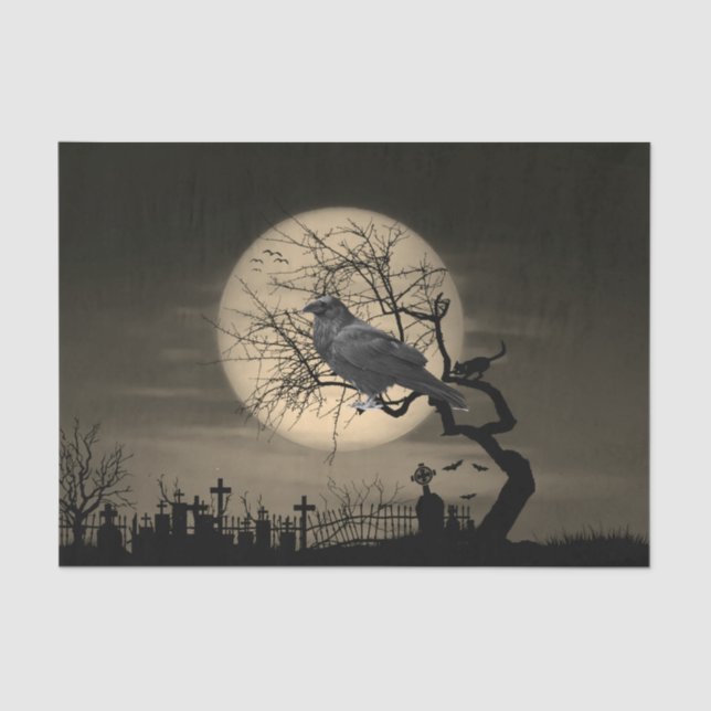 Dark Halloween Raven in Tree   Tissue Paper (Front)