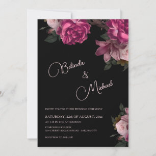 Dark Hand Drawn Roses Photo Wedding Invitation