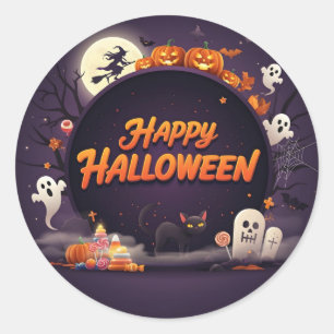 Dark Happy Halloween Classic Round Sticker