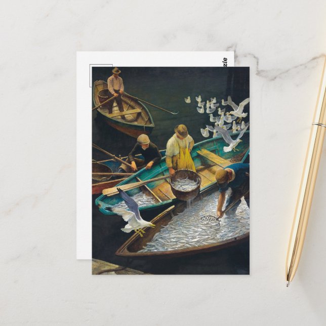 Dark Harbour Fishermen by Newell Convers Wyeth Postcard (Front/Back In Situ)