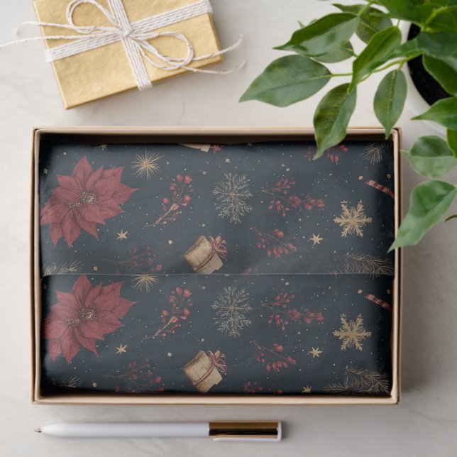 Dark Holiday Watercolor Pine Berry  Tissue Paper (Gift)