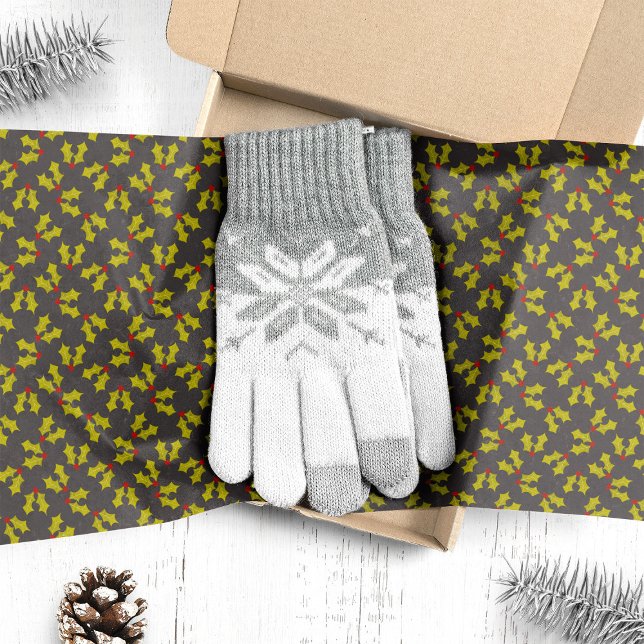 Dark Holly Leaves  And Berries Christmas Tissue Paper (Creator Uploaded)