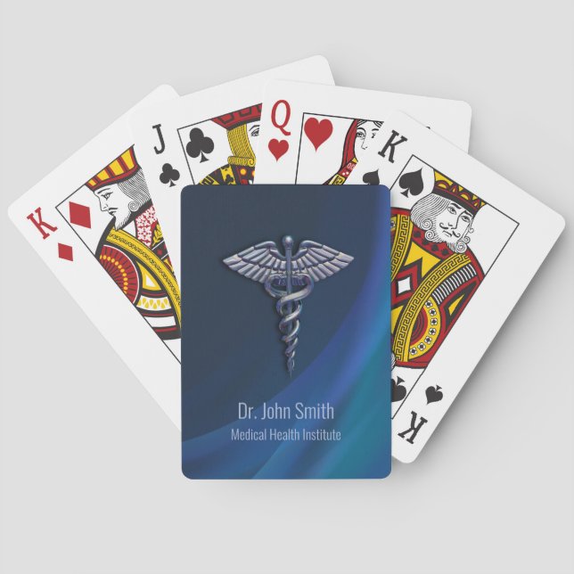 Dark Holographic 3D Chrome Medical Caduceus Playing Cards (Back)