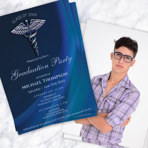 Dark Holographic Blue Medical Graduation   Photo Invitation