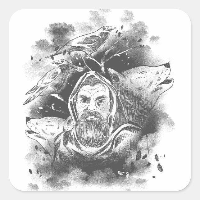 Dark Hooded Figure in Ink Blot Shadows  Square Sticker (Front)