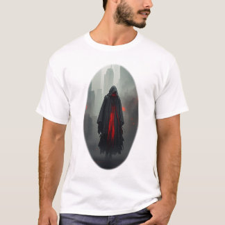 Dark Hooded Figure in Neon City T-Shirt