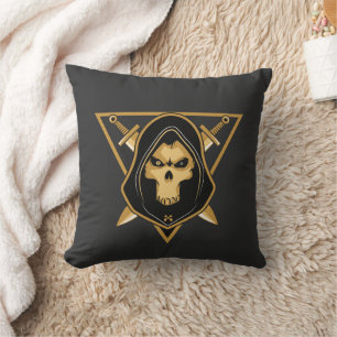 Dark Hooded Skull Throw Pillow