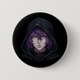 Dark Hoodie Anime Boy with Purple Hair 6 Cm Round Badge