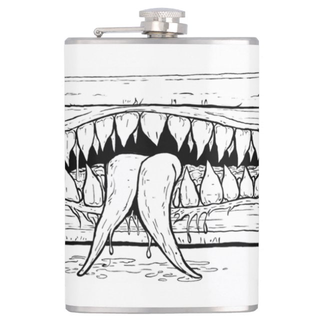 Dark Horror Illustration – Surreal Monster Chest  Hip Flask (Front)