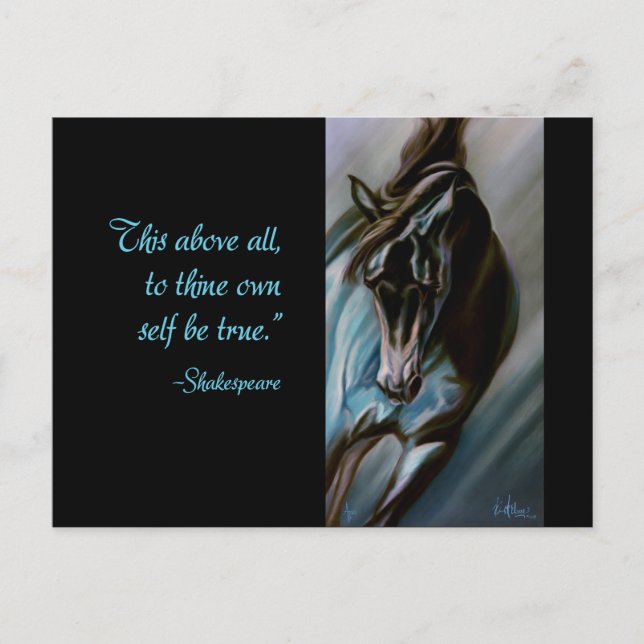 Dark Horse in Aqua - Expressive Motion Stallion Postcard (Front)