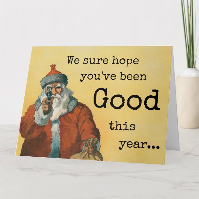 Dark Humour Christmas Santa with a Gun Card (Front)