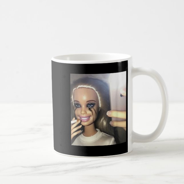Dark Humour Doll Smoking Selfie Parody  Coffee Mug (Right)
