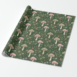 Dark Hunter Green Moody Fungi Seamless Pattern Wrapping Paper