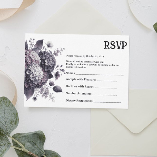 Dark Hydrangea Floral Gothic Halloween Wedding RSVP Card (Creator Uploaded)