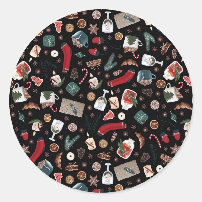 Dark Hygge Christmas Pattern Classic Round Sticker (Front)