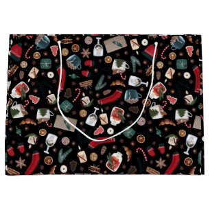 Dark Hygge Christmas Pattern Large Gift Bag