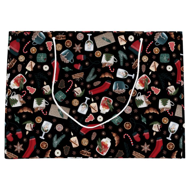 Dark Hygge Christmas Pattern Large Gift Bag (Front)