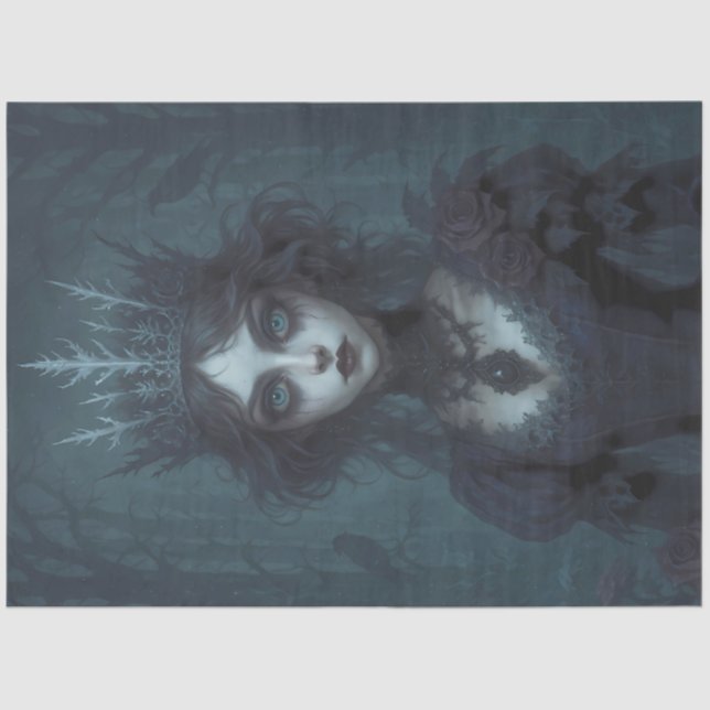 Dark Ice Queen Decoupage  – Gothic Fantasy Winter Tissue Paper (Front)