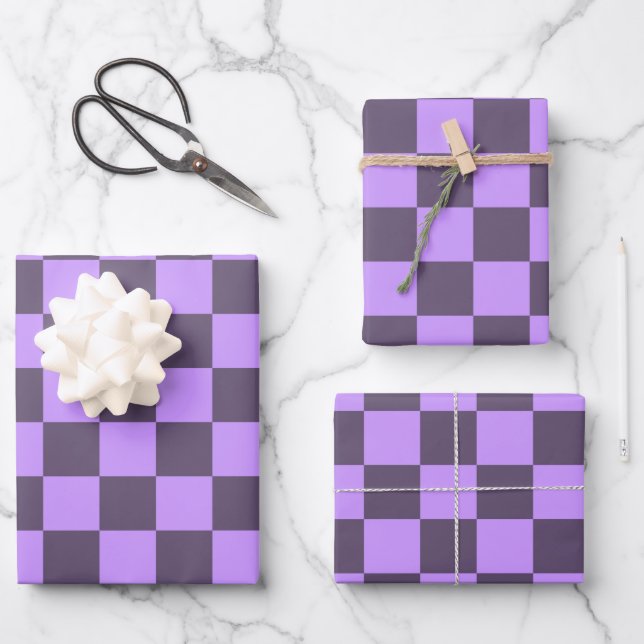 Dark Indigo and Pale Violet Chequerboard Wrapping Paper Sheet (Front)