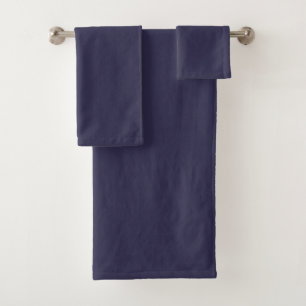 Dark Indigo Ink Blue Solid Colour Print Bath Towel Set